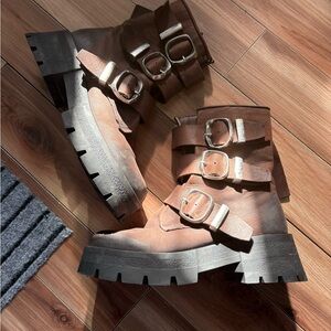 Steve Madden Brown Buckle Combat Boots